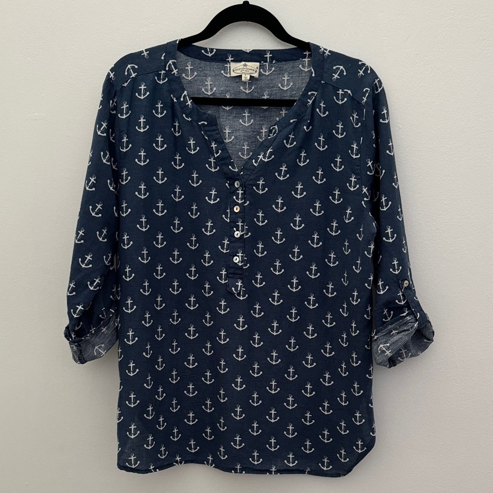 Women’s Blue and White Anchor Top - Size Large - Picture 1 of 7